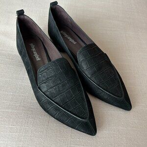 Jeffrey Campbell Viona Loafer Wood Heels Black Suede Croc